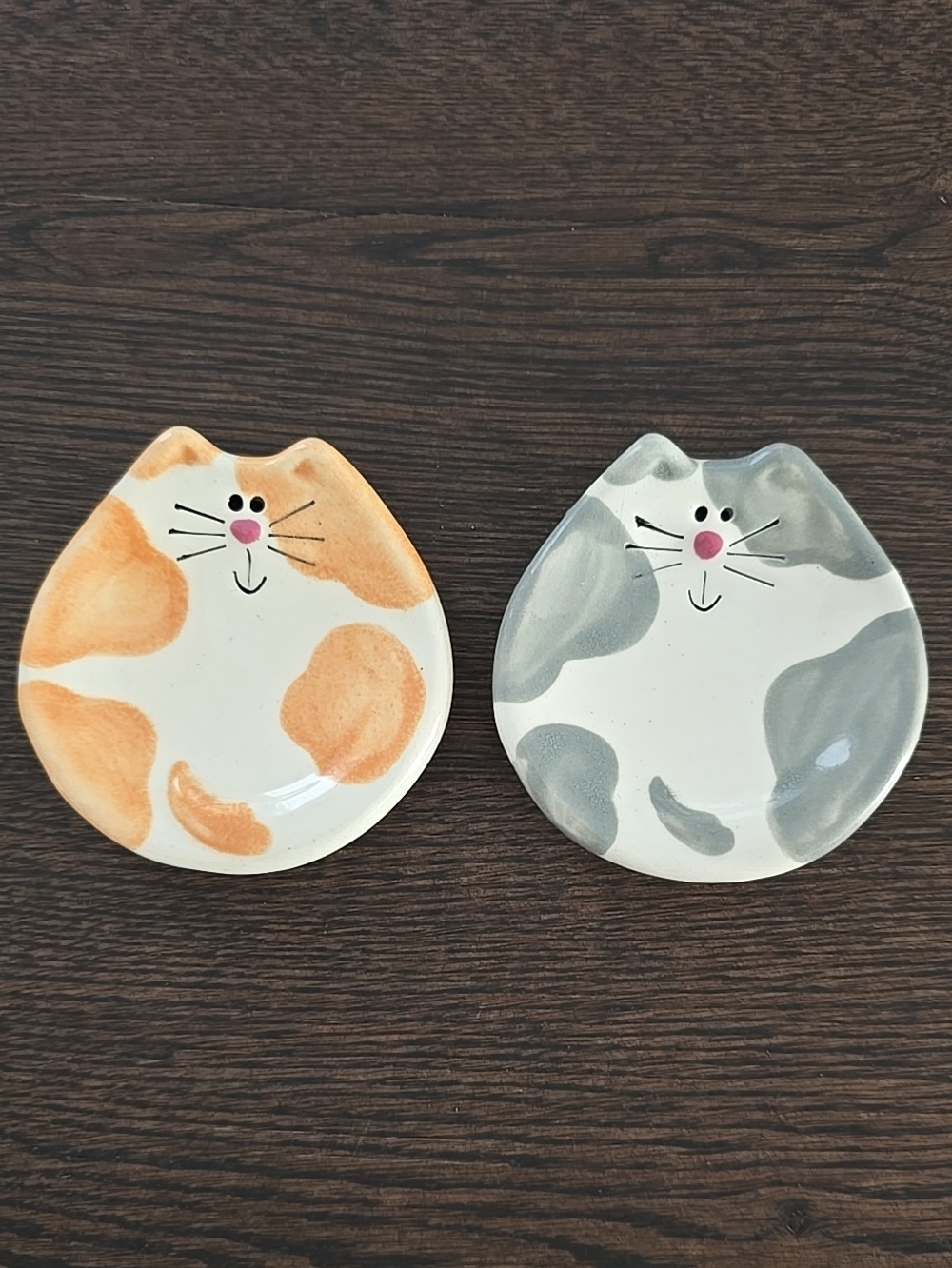 Ceramic Cat Treat Dishes - Orange & Gray